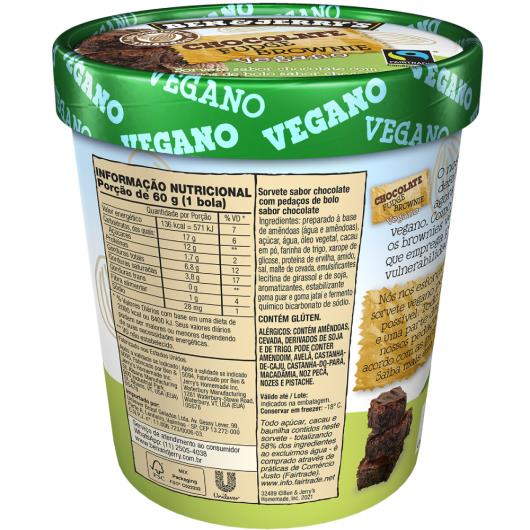 Sorvete Vegano Chocolate Fudge Brownie Ben & Jerry's Pote 458ml - Imagem em destaque