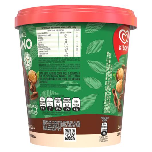 Sorvete Vegano Chocolate com Pedaços de Avelã Zero Lactose Kibon Pote 800ml - Imagem em destaque