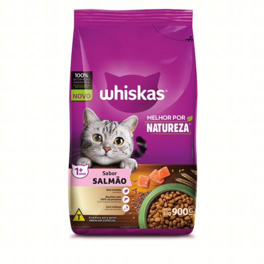 Alimento para Gatos Adultos 1+ Salmão Whiskas Melhor por Natureza Pacote 900g - Imagem em destaque