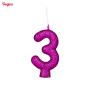 Vela Cintilante Glitter Pink Numero 3 01 Unidade
