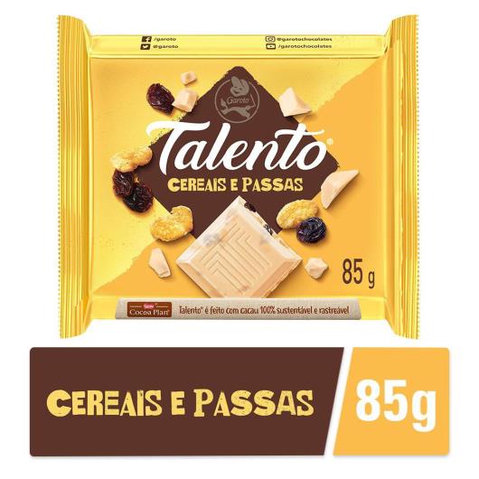 Chocolate TALENTO Branco com Cereais e Passas 85g - Imagem em destaque
