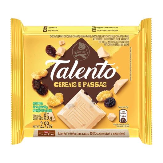 Chocolate TALENTO Branco com Cereais e Passas 85g - Imagem em destaque