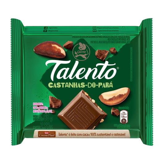 Chocolate GAROTO TALENTO ao Leite com Castanha do Pará 85g - Imagem em destaque