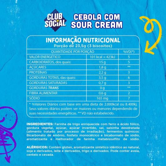 Pack Biscoito Cebola com Sour Cream Club Social Pacote 141g 6 Unidades - Imagem em destaque