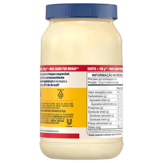 Maionese Hellmann's Tradicional Leve 600g Pague 500g - Imagem em destaque