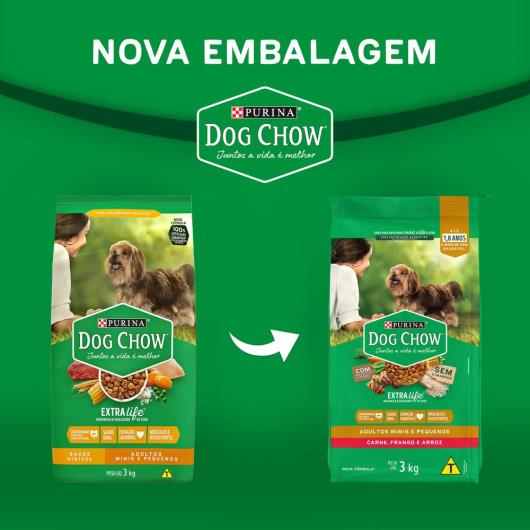 NESTLÉ® PURINA® DOG CHOW® Extralife® Ração Seca para Cães Adultos Minis e Pequenos Carne Frango e Arroz 3kg - Imagem em destaque