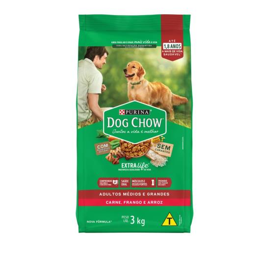 NESTLÉ PURINA DOG CHOW EXTRALIFE Adultos Médios e Grandes Carne Frango e Arroz 3kg - Imagem em destaque