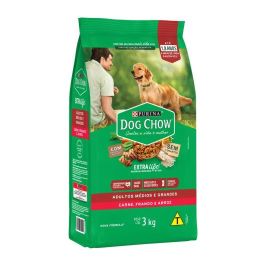 NESTLÉ PURINA DOG CHOW EXTRALIFE Adultos Médios e Grandes Carne Frango e Arroz 3kg - Imagem em destaque