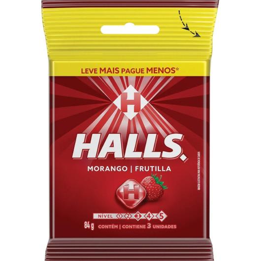 Bala Halls morango 84g pacote com 3 unidades - Imagem em destaque