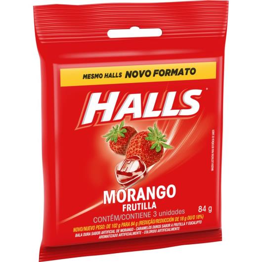 Bala Halls morango 84g pacote com 3 unidades - Imagem em destaque