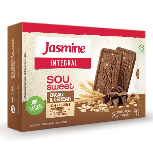 Biscoito Integral Cacau & Cereais Jasmine Sou Sweet Caixa 75g - Imagem em destaque