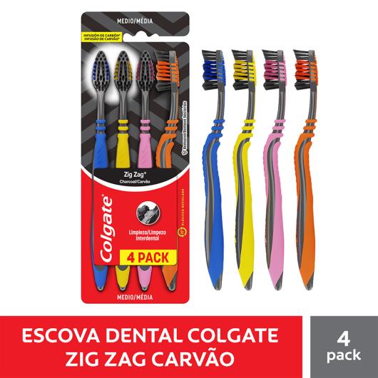 Escova Dental Média Infusão de Carvão Colgate Zig Zag 4 Unidades - Imagem em destaque