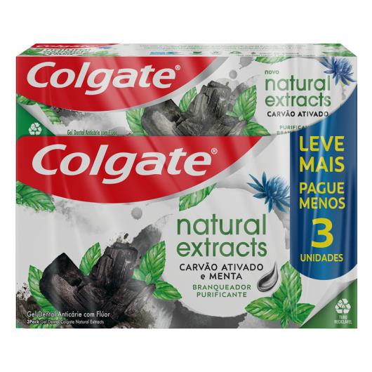 Pack Gel Dental Carvão Ativado Menta Colgate Natural Extracts Purificante Caixa 3 Unidades 90g Cada - Imagem em destaque