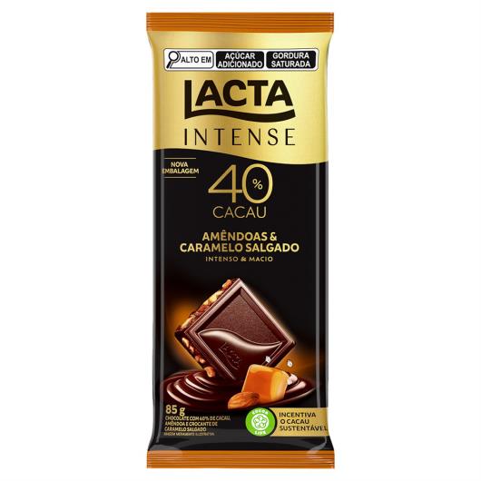 Chocolate 40% Cacau Amêndoas e Caramelo Salgado Lacta Intense Nuts Pacote 85g - Imagem em destaque