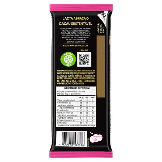 Chocolate 40% Cacau Amêndoas & Framboesa Lacta Intense Pacote 85g - Imagem em destaque