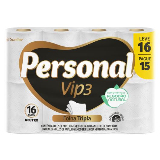 Papel Higiênico Personal Vip Folha Tripla 20m Pacote Leve 16 Pague 15 - Imagem em destaque