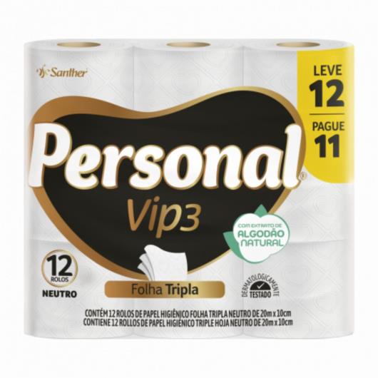 Papel Higiênico Personal Vip Folha Tripla Neutro 20m com 12 Rolos - Imagem em destaque