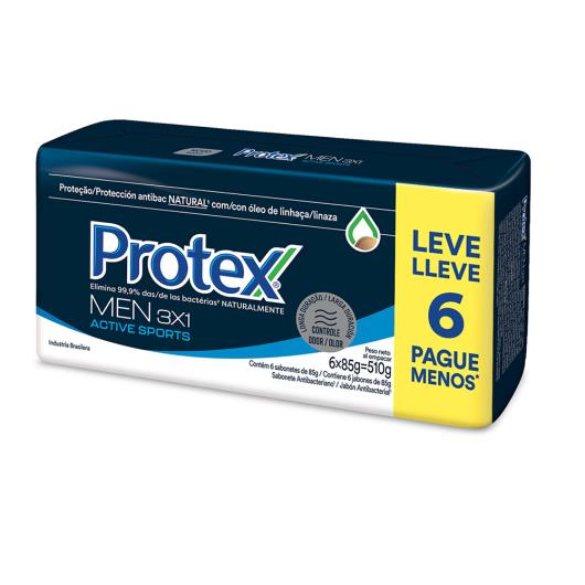 Pack Sabonete Barra Antibacteriano 3 em 1 Protex Men Active Sports Envoltório 510g 6 Unidades Leve Mais Pague Menos - Imagem em destaque