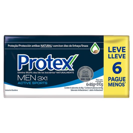 Pack Sabonete Barra Antibacteriano 3 em 1 Protex Men Active Sports Envoltório 510g 6 Unidades Leve Mais Pague Menos - Imagem em destaque