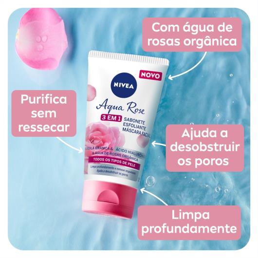 Máscara e Sabonete Facial Esfoliante Nivea Aqua Rose Bisnaga 150ml - Imagem em destaque