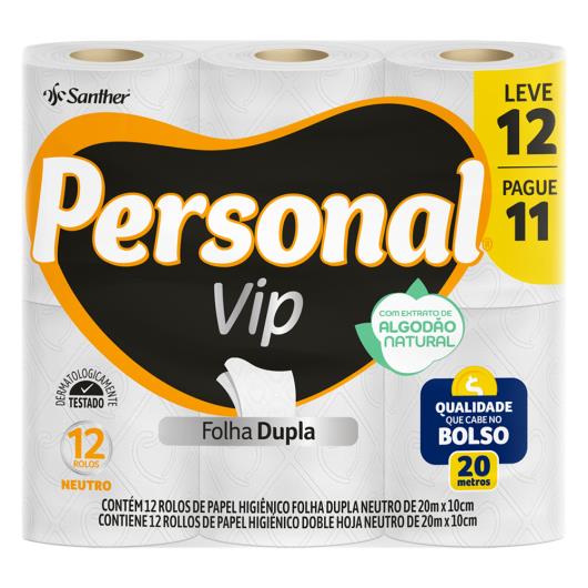 Papel Higiênico Folha Dupla Neutro Personal Vip 20m Pacote Leve 12 Pague 11 Unidades - Imagem em destaque