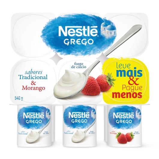 Iogurte Grego Tradicional + Morango Nestlé Bandeja 540g 6 Unidades Leve Mais Pague Menos - Imagem em destaque