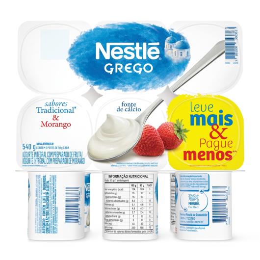 Iogurte Grego Tradicional + Morango Nestlé Bandeja 540g 6 Unidades Leve Mais Pague Menos - Imagem em destaque