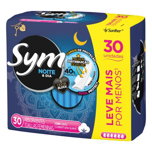 Absorvente com Abas Noite e Dia Total Protect Suave Sym 30 Unidades Leve Mais Pague Menos - Imagem em destaque