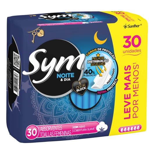 Absorvente com Abas Noite e Dia Total Protect Suave Sym 30 Unidades Leve Mais Pague Menos - Imagem em destaque