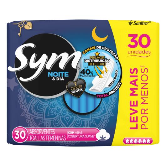 Absorvente com Abas Noite e Dia Total Protect Suave Sym 30 Unidades Leve Mais Pague Menos - Imagem em destaque