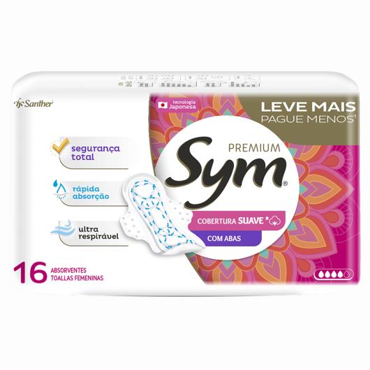 Absorvente com Abas Ultrarrespirável Suave Sym Premium Pacote 16 Unidades Leve Mais Pague Menos - Imagem em destaque