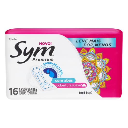 Absorvente com Abas Suave Sym Premium Pacote 16 Unidades Leve Mais Pague Menos - Imagem em destaque