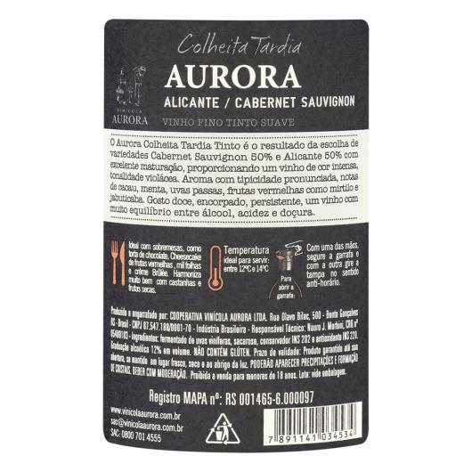 Vinho Brasileiro Tinto Suave Aurora Cabernet Sauvignon Campanha Gaúcha Garrafa 500ml - Imagem em destaque