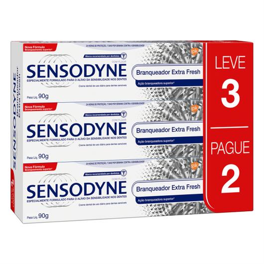 Pack Creme Dental Branqueador Extra Fresh Sensodyne Caixa 90g Cada Leve 3 Pague 2 Unidades - Imagem em destaque