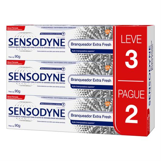 Pack Creme Dental Branqueador Extra Fresh Sensodyne Caixa 90g Cada Leve 3 Pague 2 Unidades - Imagem em destaque