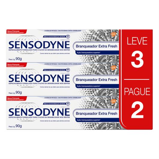 Pack Creme Dental Branqueador Extra Fresh Sensodyne Caixa 90g Cada Leve 3 Pague 2 Unidades - Imagem em destaque