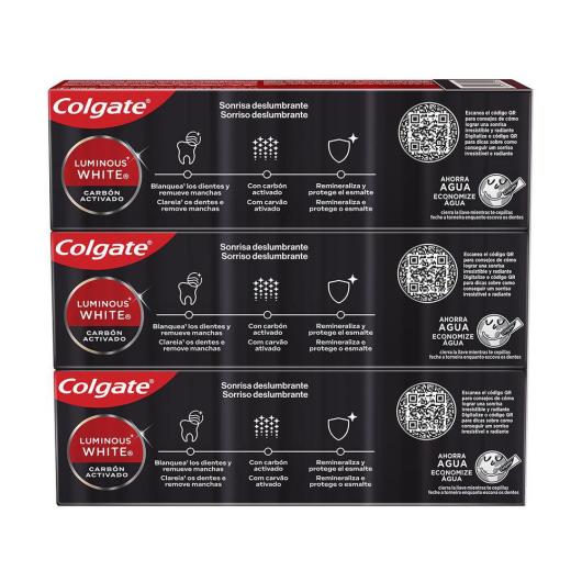 Pack Creme Dental Clareador Colgate Luminous White Carvão Ativado 70g 3 unidades - Imagem em destaque