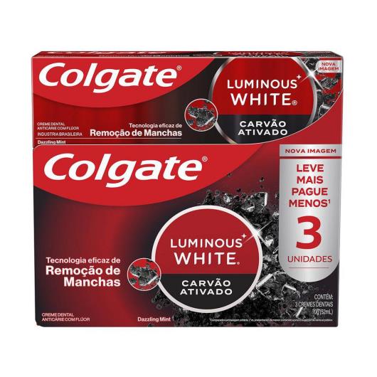 Pack Creme Dental Clareador Colgate Luminous White Carvão Ativado 70g 3 unidades - Imagem em destaque