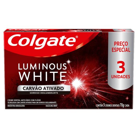 Pack Creme Dental Carvão Ativado Colgate Luminous White Caixa 3 Unidades 70g Cada - Imagem em destaque