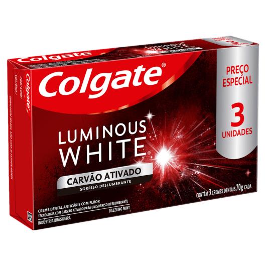 Pack Creme Dental Carvão Ativado Colgate Luminous White Caixa 3 Unidades 70g Cada - Imagem em destaque