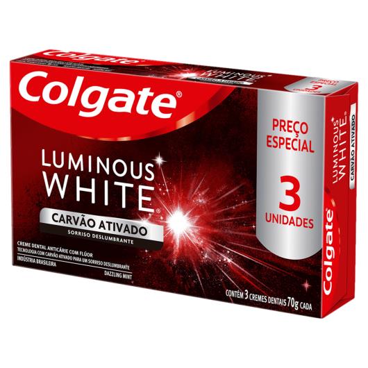 Pack Creme Dental Carvão Ativado Colgate Luminous White Caixa 3 Unidades 70g Cada - Imagem em destaque