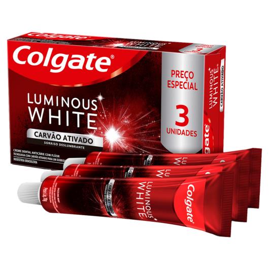 Pack Creme Dental Carvão Ativado Colgate Luminous White Caixa 3 Unidades 70g Cada - Imagem em destaque