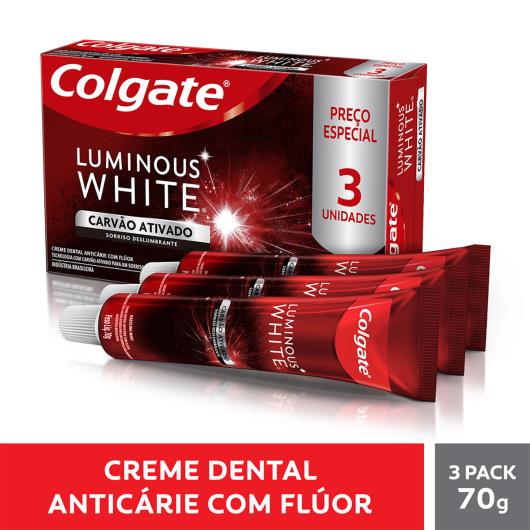 Pack Creme Dental Carvão Ativado Colgate Luminous White Caixa 3 Unidades 70g Cada - Imagem em destaque