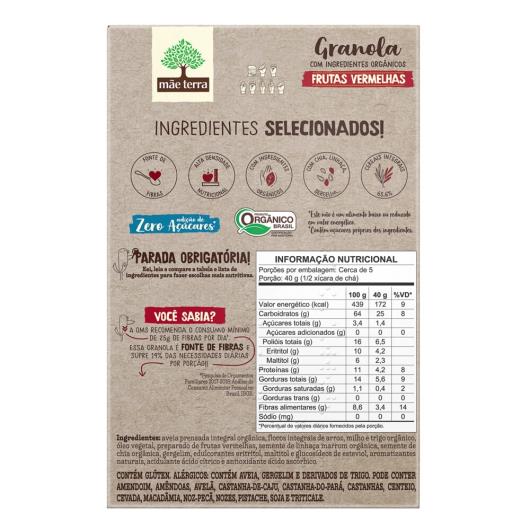 Granola Orgânica Frutas Vermelhas Mãe Terra Caixa 180g - Imagem em destaque