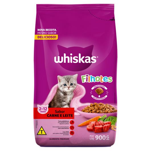 Alimento para Gatos Filhotes 2 a 12 Meses Carne e Leite Whiskas Pacote 900g - Imagem em destaque