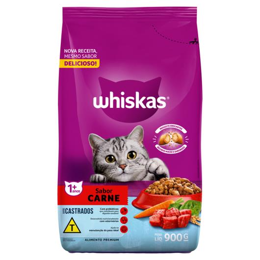 Alimento para Gatos Castrados Adultos 1+ Carne Whiskas Pacote 900g - Imagem em destaque
