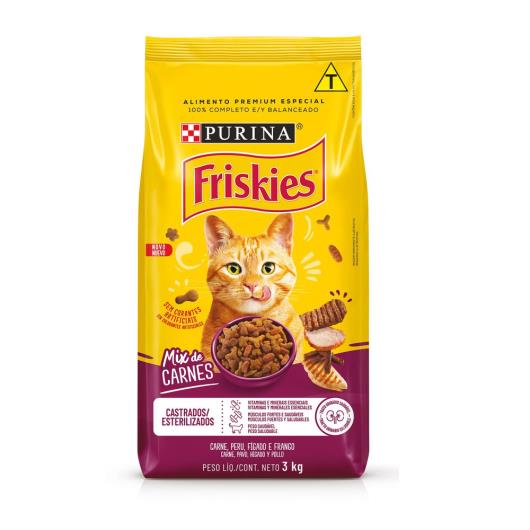 Ração FRISKIES gatos castrados Mix de Carne 3kg - Imagem em destaque