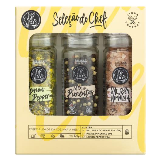 Kit Lemon Pepper 70g + Mix de Pimentas 50g + Sal Rosa do Himalaia 100g com Moedor BR Spices Gourmet Seleção do Chef - Imagem em destaque