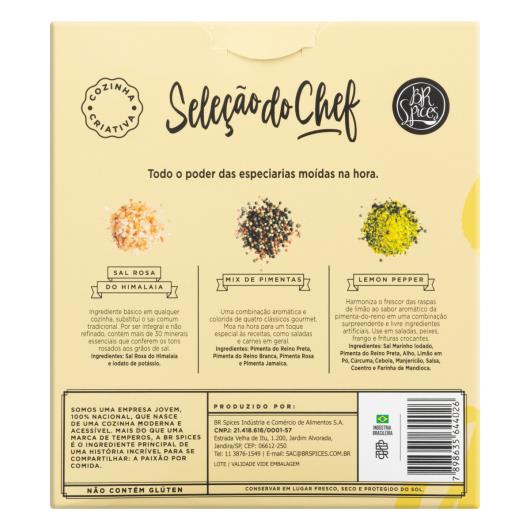 Kit Lemon Pepper 70g + Mix de Pimentas 50g + Sal Rosa do Himalaia 100g com Moedor BR Spices Gourmet Seleção do Chef - Imagem em destaque