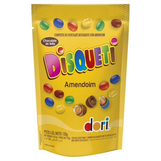 Confeito de Chocolate ao Leite Recheio Amendoim Dori Disqueti Sachê 120g - Imagem em destaque